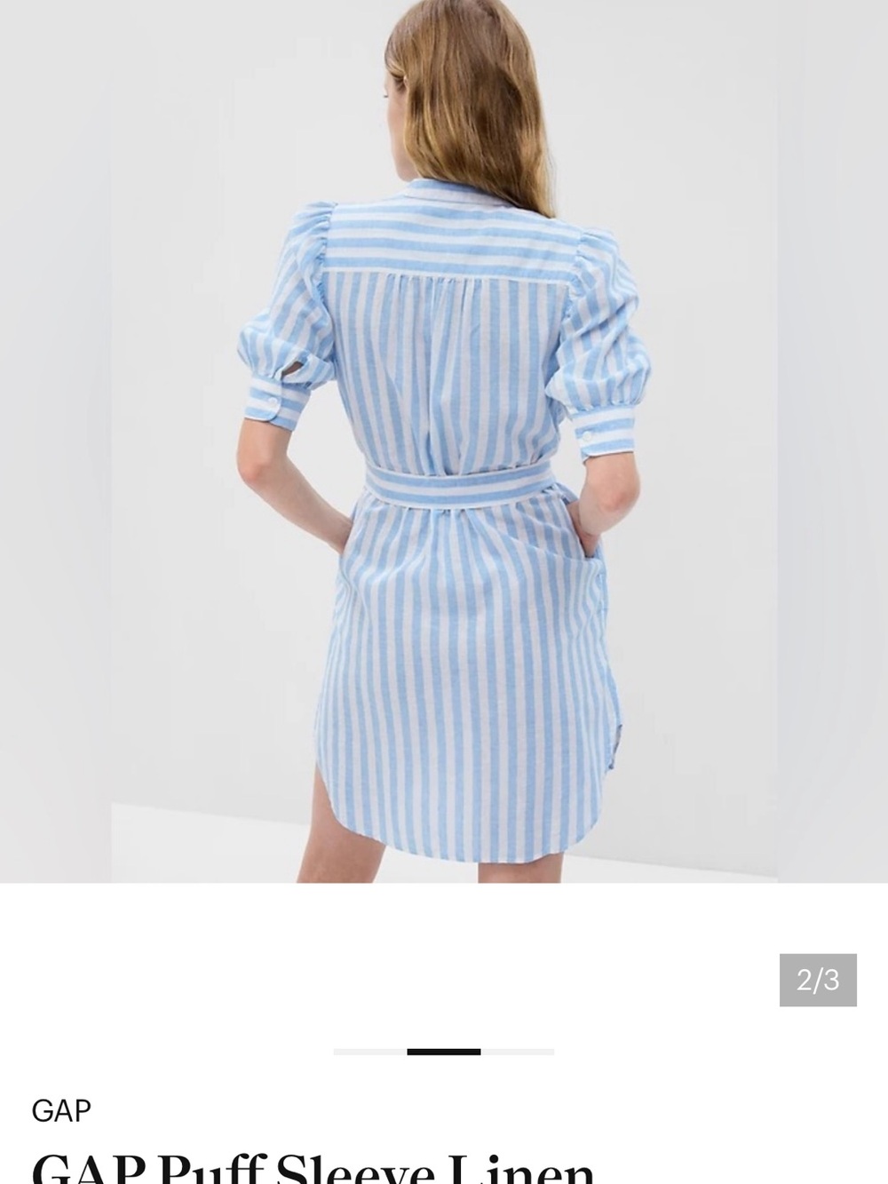 GAP Blue and White Striped Button-Front Belted Dress - Picture 3 of 6